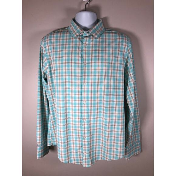 Mizzen + Main Men’s Long Sleeve Button Down Shirt Size L Blue White And Orange - Picture 1 of 13